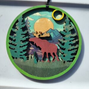 Layered Wooden Moose Scene Ornament