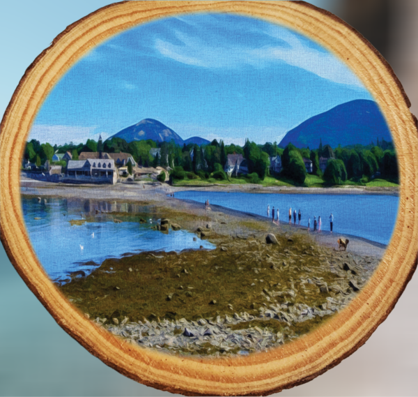 Bar Island Bar Harbor Maine Scene on Woodsie Ornament