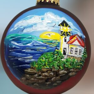 Bass Harbor Lighthouse Painted Glass Ornament