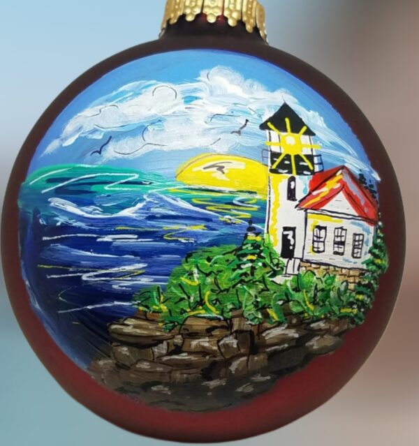 Bass Harbor Lighthouse Painted Glass Ornament