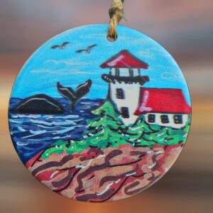Bass Harbor Lighthouse Handpainted Lobster Claw with Sailboats Ornament
