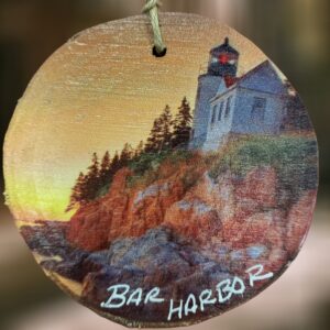 Bass Harbor Lighthouse Sunset Woodsie Ornament
