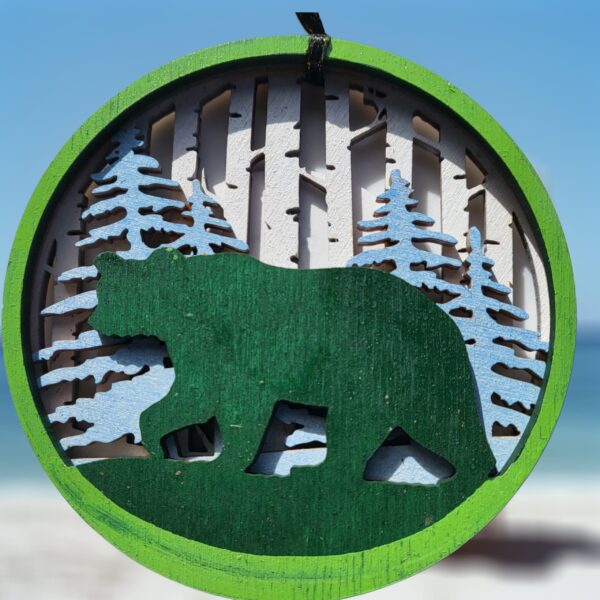 Bear on White Birch Layered Wood Ornament