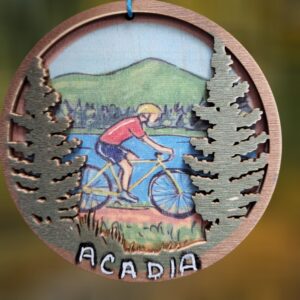 Biking Scene on Trail Mountain Scene Layered Wood Ornament
