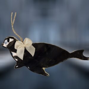 Black Seal with White Bow Ceramic Ornament