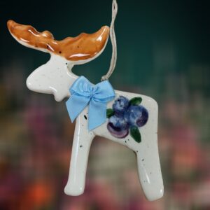Blueberries on Rustic Moose Ceramic Ornament
