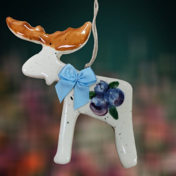 Blueberries on Rustic Moose Ceramic Ornament