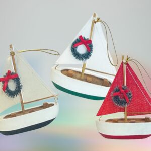 Blue Red or Green Wood Sailboat Ornament