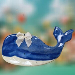 Blue Whale with White Bow Ceramic Ornament