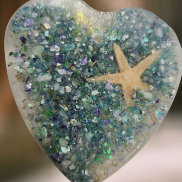 Blue and Green Abalone Accents with Starfish Heart of the Sea Shell Ornament