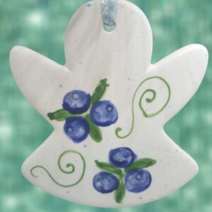Blueberries Handpainted on White Angel Ceramic Ornament