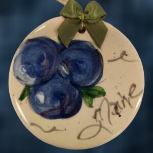 Blueberries on Ceramic Circle Ornament with Green Bow