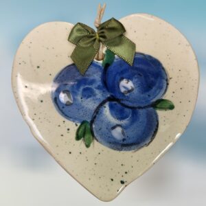 Blueberries on Heart with Gren Bow Ceramic Ornament