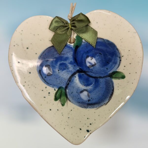 Blueberries on Heart with Gren Bow Ceramic Ornament