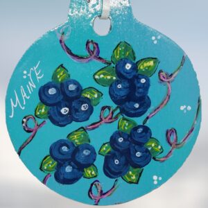 Blueberries on Wood Blue Wood Circle Ornament