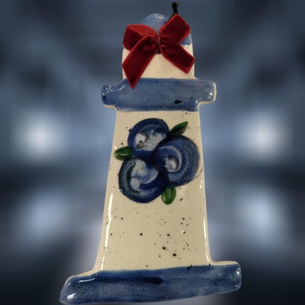 Blueberry on Blue and White Lighthouse Ceramic Ornament Blueberry on Blue and White Lighthouse Ceramic Ornament