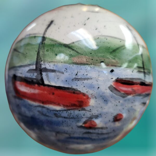 Boats and Buoys in Harbor on Ceramic Ball Ornament