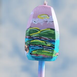 Cadillac Mountain View on Pale Background 4 Sided Wood Buoy Ornament