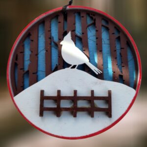 Cardinal on Snow with Blue Background Layered Wood Ornament