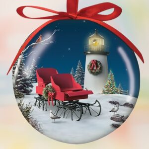 Christmas Lighthouse with Sleigh Poly Ball Ornament