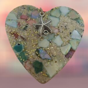 Clam and Glitter with Abaolone Pale Accents Heart of the Sea Shell Ornament