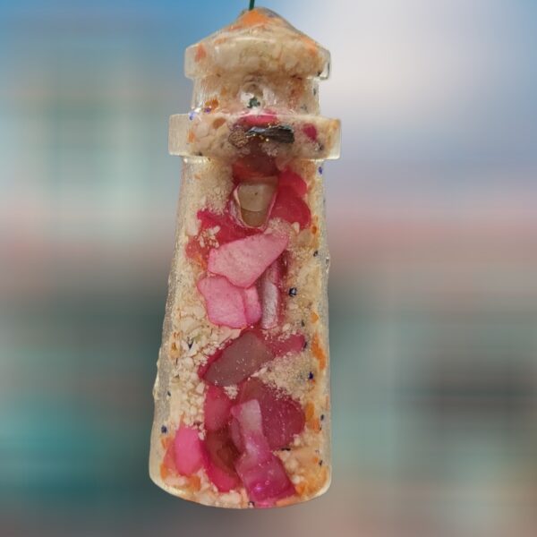 Clam with Pink Abalone Accent Lighthouse Sea Shell Ornament