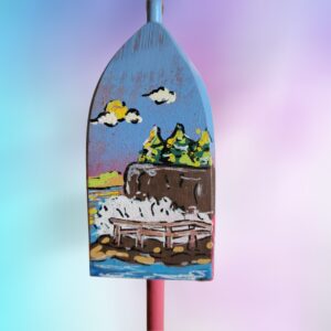 Coastal Ocean Thunder Hole Scene on 4 Sided Wood Lobster Buoy Ornament