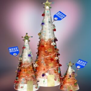 Coastal Stacking Christmas Trees Handcrafted with Beads Metal Tabletops (M)(L)(S)