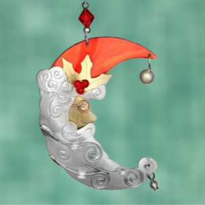 Crescent Moon Santa Handcrafted Metal Ornament