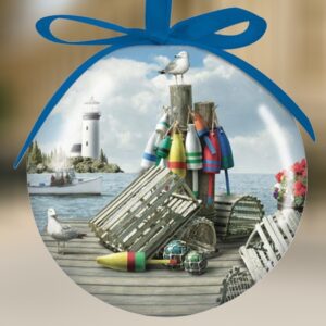 Dockside Traps Buoys and Lighthouse Poly Ball Ornament
