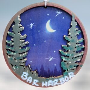 Evening Moon Star Scene Layered Wood Ornament