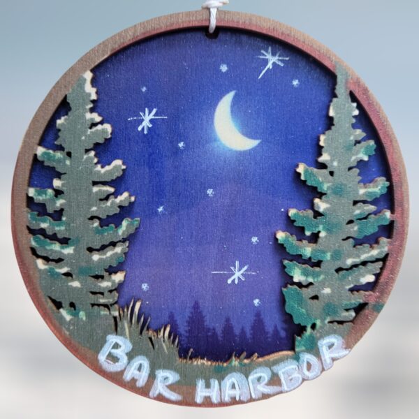 Evening Moon Star Scene Layered Wood Ornament