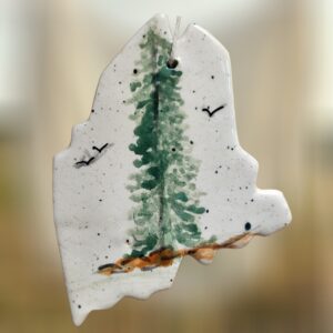 Evergreen Tree on Coast Maine State Ceramic Ornament