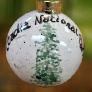 Evergreen Tree Winter Scene on Ceramic Ball Ornament