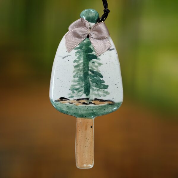 Evergreen Tree with Green Layer and Bow Ceramic Buoy Ornament