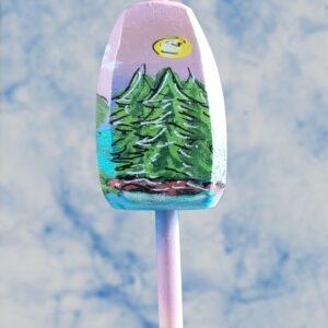 Forest Tree Scene on Pale Background with Lake on 4 sided Wood Lobster Buoy Ornament