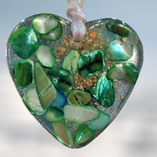 Green Abalone with Shells Heart of the Sea Ornament
