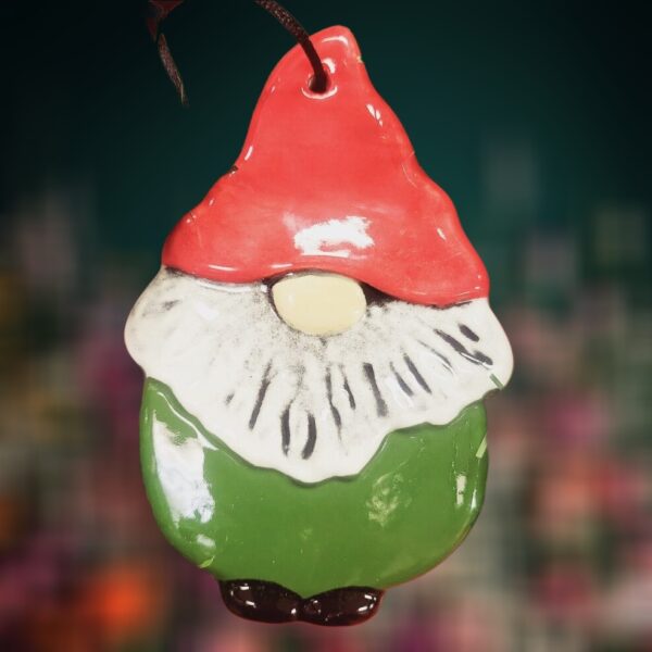 Green and Red Gnome Ceramic Ornament