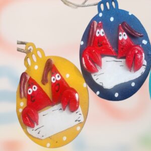 Handcrafted Polymer Clay Lobster Couple of Wood Ornament