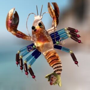 Handcrafted Lobster Metal Ornament with Bead Accents