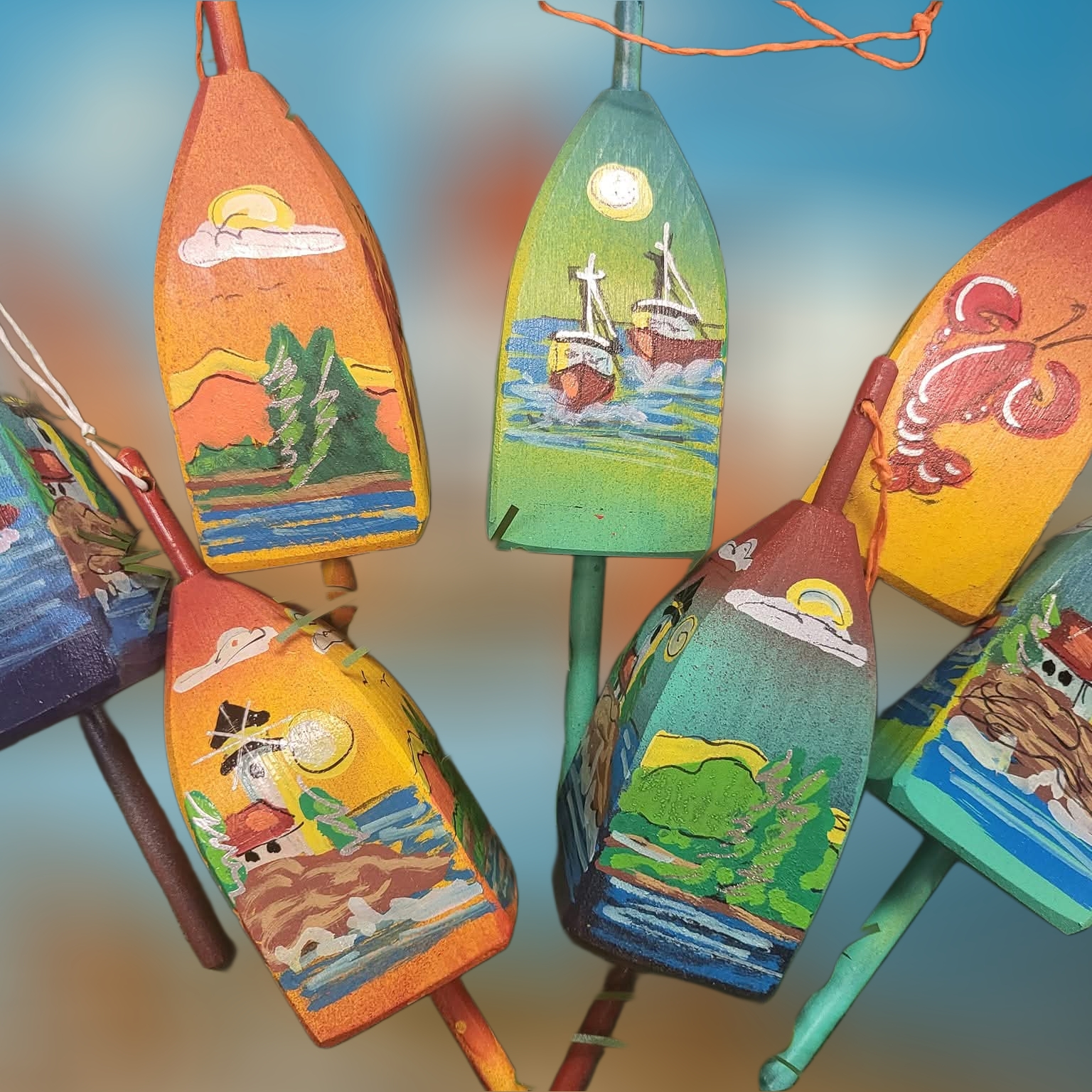 Handpainted Wood Lobster Buoy Collage