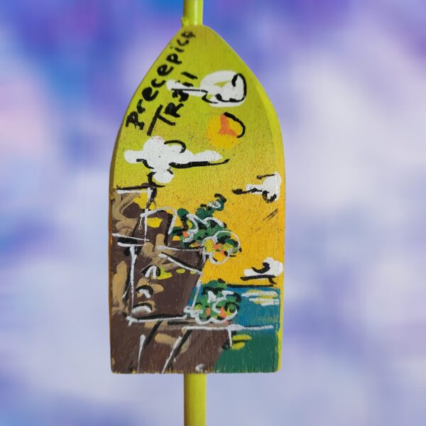 Hiking Trail Precipice on Yellow Sunset Background 4 Sided Wood Lobster Buoy Ornament