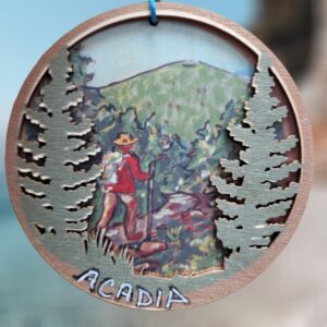 Hiking Trail with Hiker Mountain Layered Wood Ornament