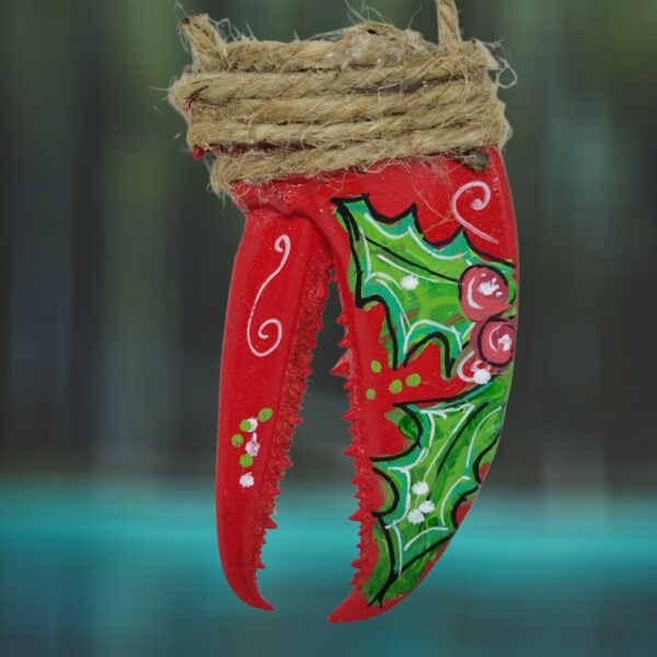 Holly on Red Painted Lobster Ornament Holly on Red Painted Lobster Ornament