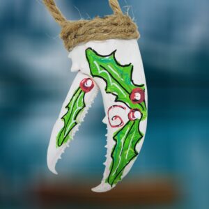 Holly on White Painted Lobster Claw Ornament