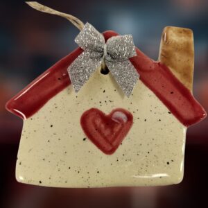 House with Heart Red Roof Love Ceramic Ornament