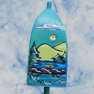 Jordan Pond Acadia Blue Background on 4 Sided Wood Lobster Buoy Ornament