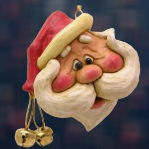 Jovial Santa with Handle Bar Moustache Santa Resin Ornament