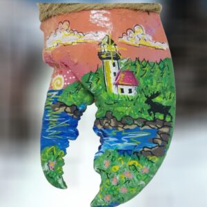 Lighthouse with Pink Sky and Moose in Cover with Flowers Lobster Claw Ornament