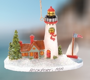 Lighthouse with Sailboat Resin Ornament